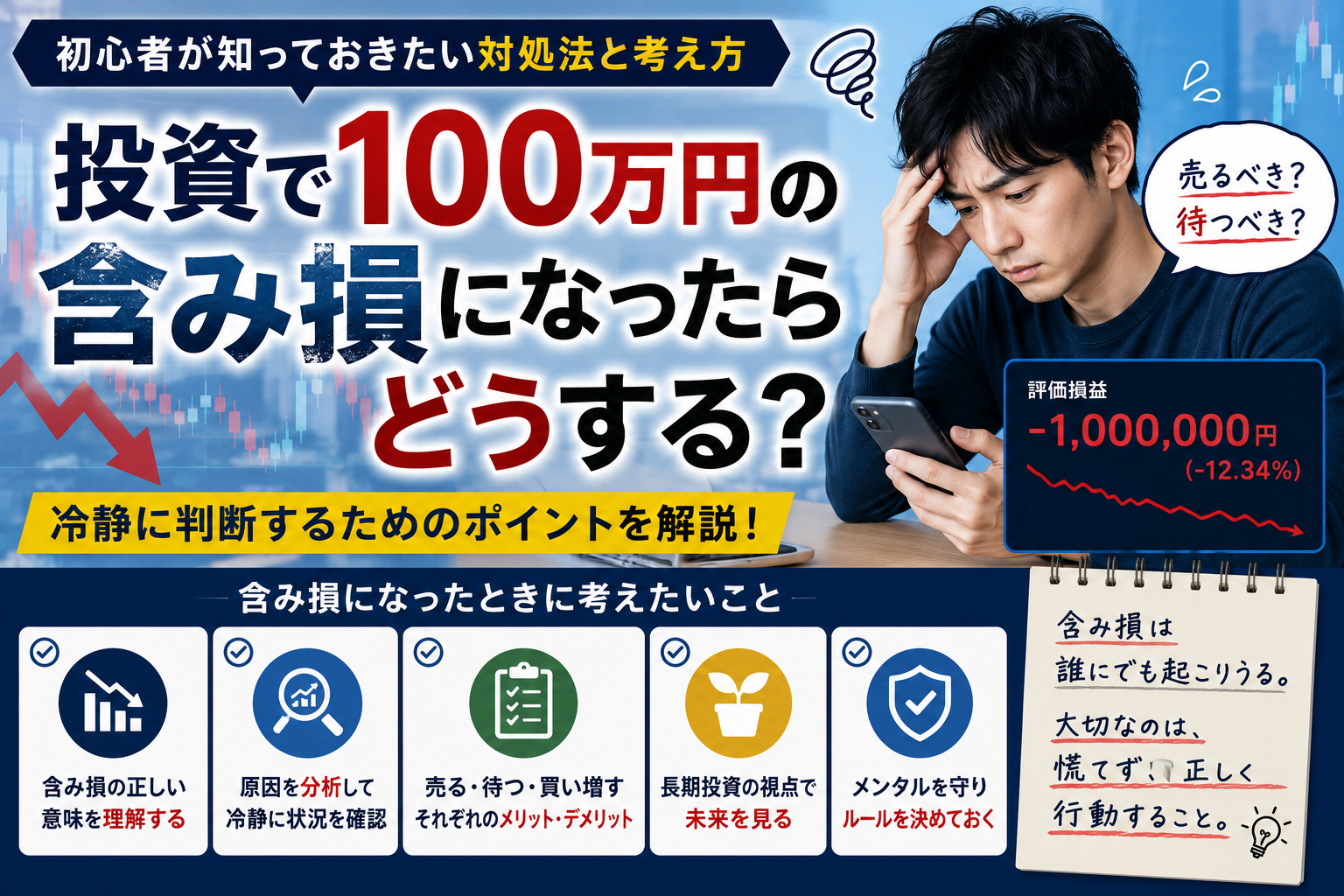 投資で100万円の含み損になったらどうする？｜焦って売る前に考えたいこと